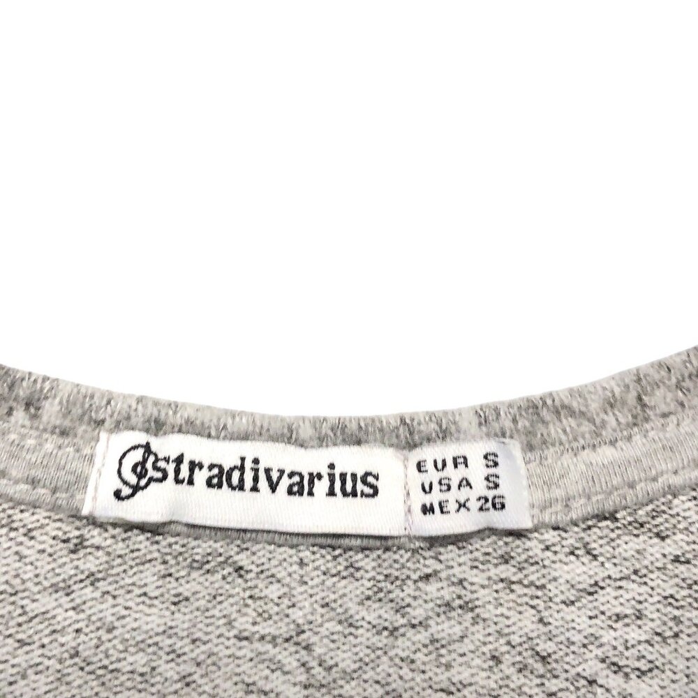 Stradivarius Solid Gray White Embroidery Round Ne… - image 3